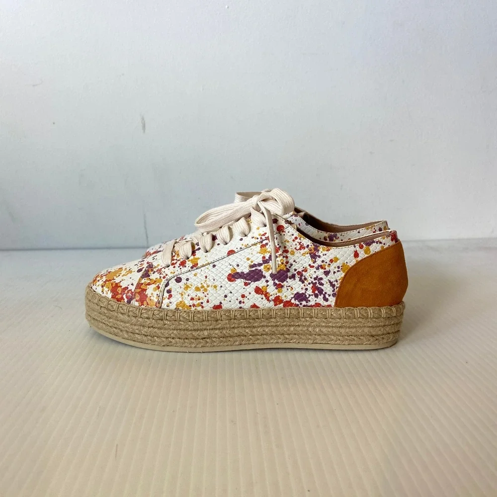 Flux Madalyn Expadrille Sneakers White Paint Splatter Leather Womens US 6